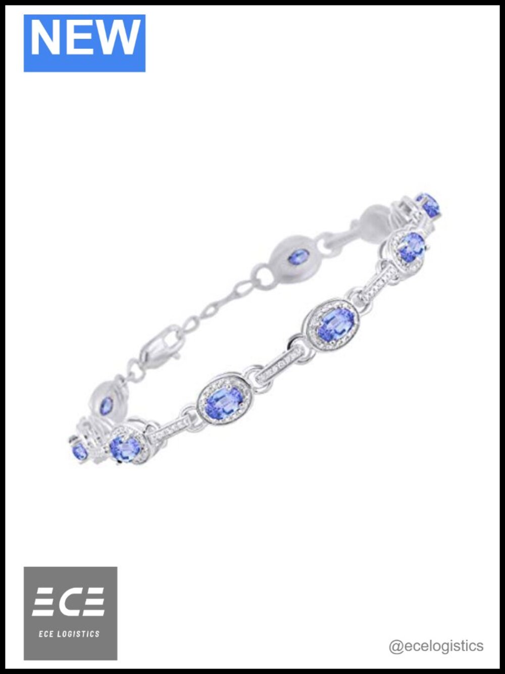 Sterling Silver 925 Tennis Bracelet Gemstone & Diamond Halo Adjustable 7-8"